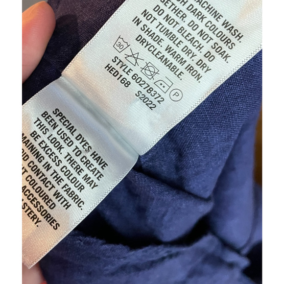 Women's Medium Trenery Navy Blue 100% French Linen Button Down Shirt - Picture 6 of 6